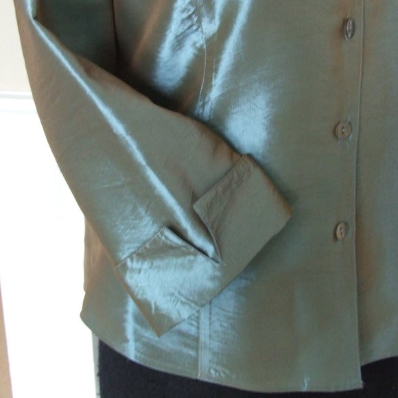 Green Gray Taffeta Blouse T-Shirt Top Formal and Casual - Picture 5 of 8